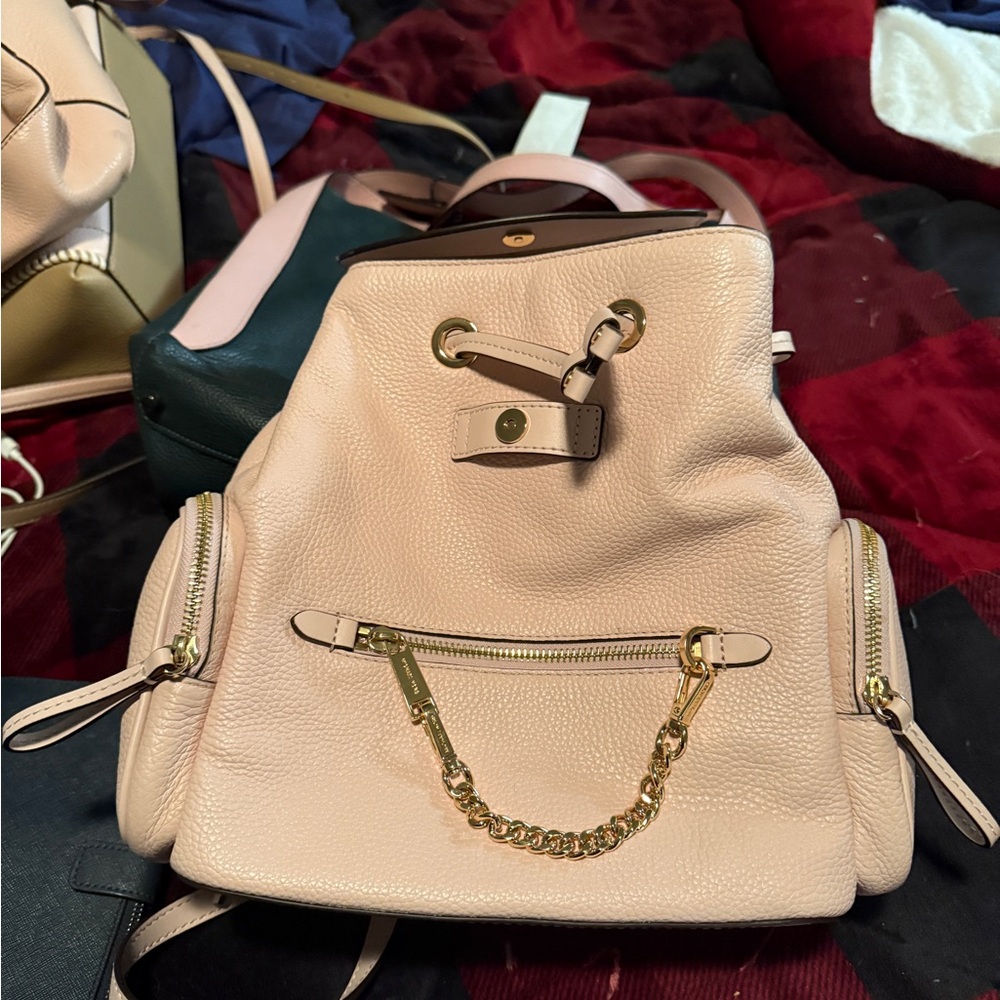 Michael Kors Collection Cream Backpack with Gold Chain Accent
